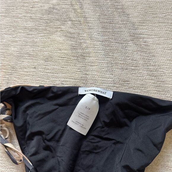 WeWoreWhat Black and Cream Checkered tie Bikini Bottom pale gold and black - Picture 4 of 4